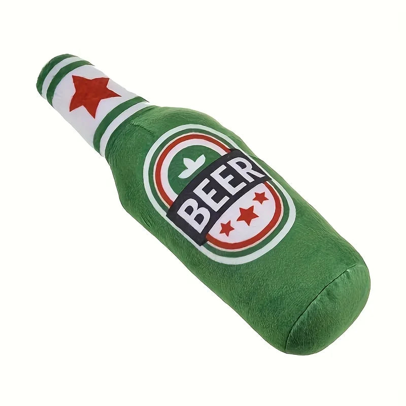 Realistic Beer Bottle Shape, Squeaking Dog Toy.