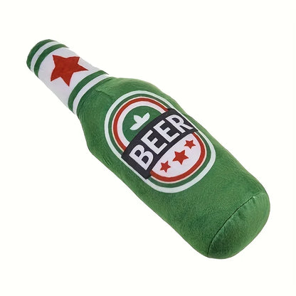 Realistic Beer Bottle Shape, Squeaking Dog Toy.