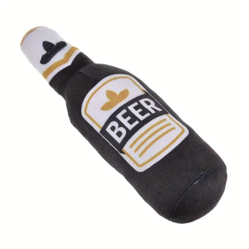 Realistic Beer Bottle Shape, Squeaking Dog Toy.