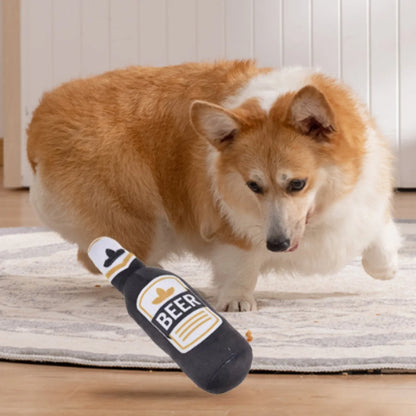 Realistic Beer Bottle Shape, Squeaking Dog Toy.