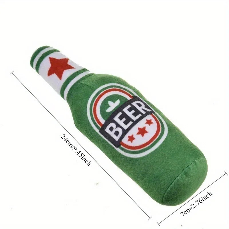 Realistic Beer Bottle Shape, Squeaking Dog Toy.