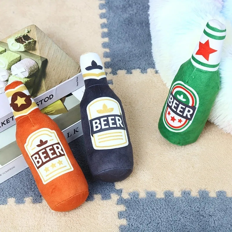 Realistic Beer Bottle Shape, Squeaking Dog Toy.