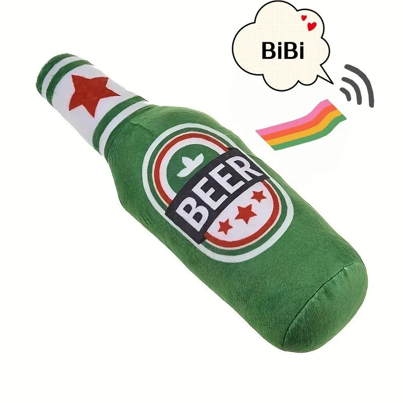 Realistic Beer Bottle Shape, Squeaking Dog Toy.