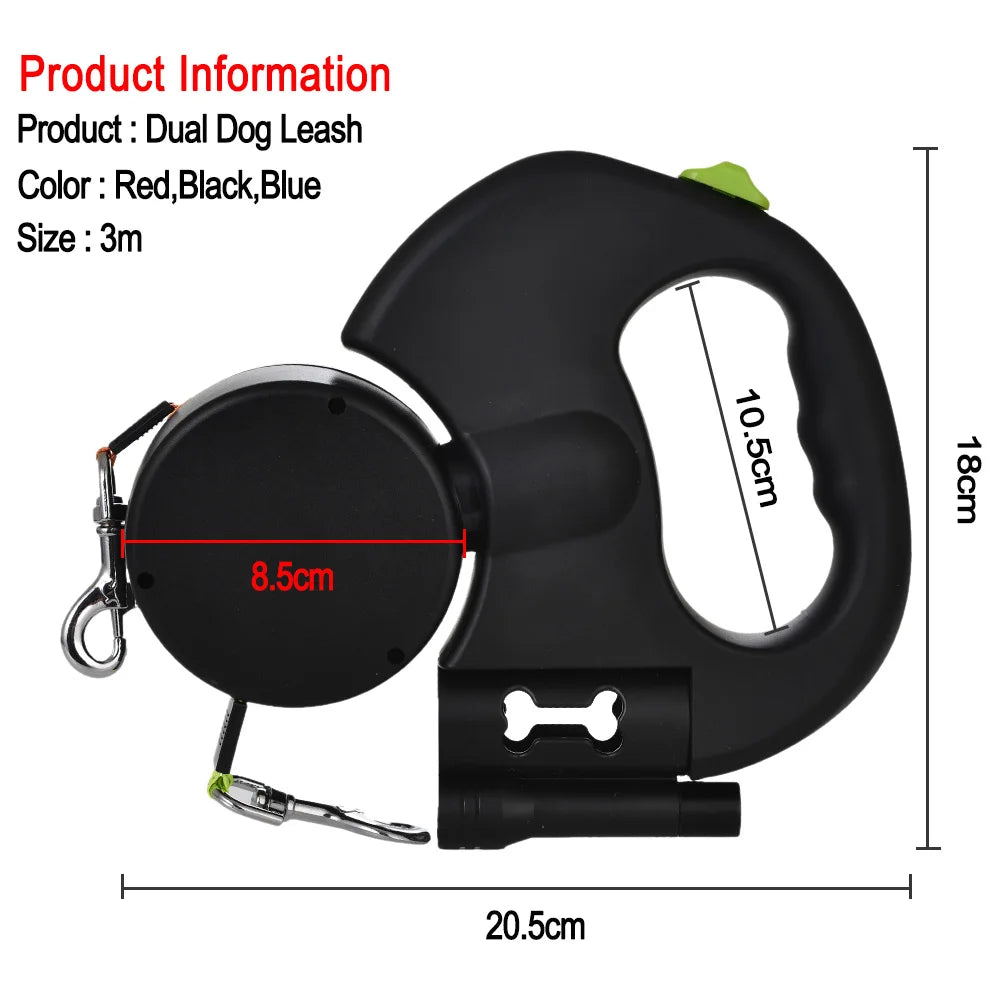 3M Retractable Dual Pet Leash  with Lights